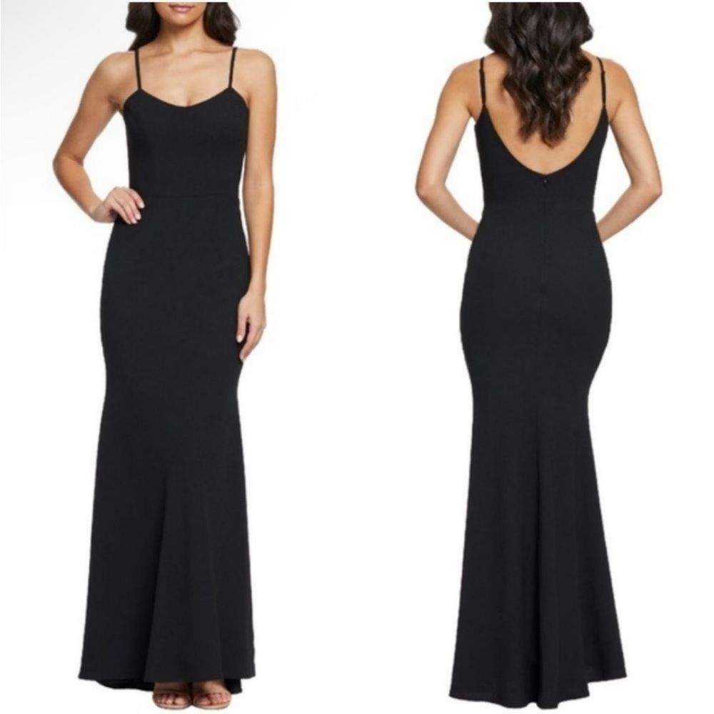 Dress The Population Jodi V Back Trumpet Hem Maxi Gown Black SIZE M